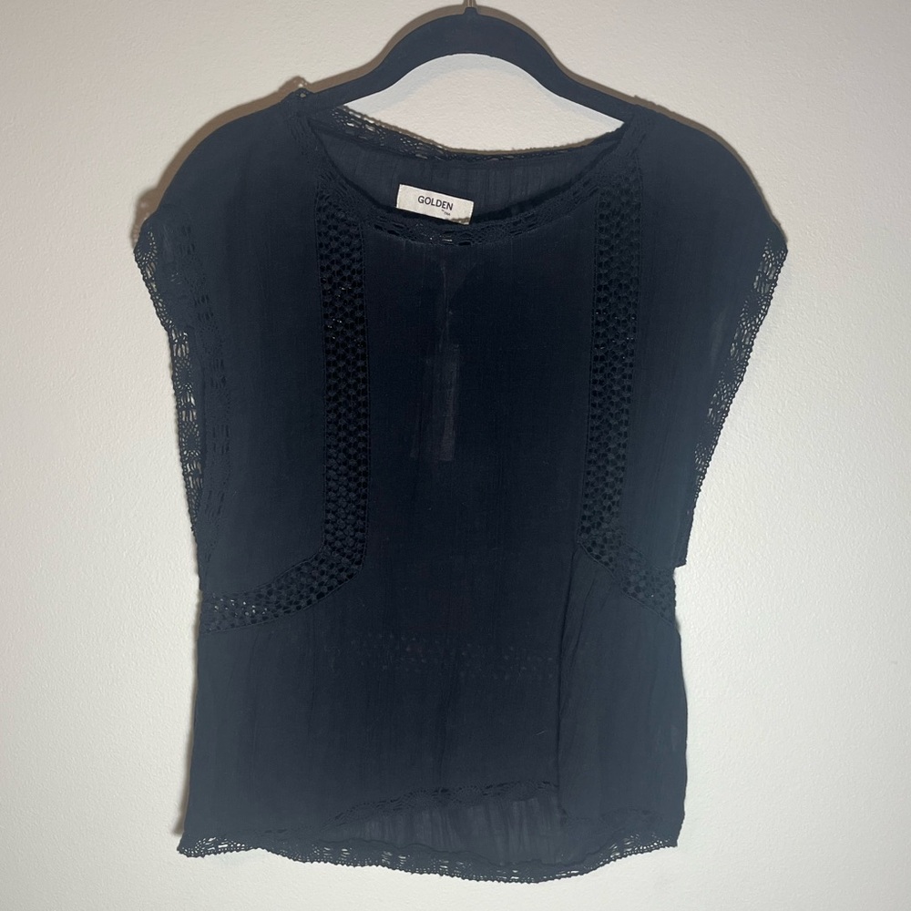 Golden By TNA Women Black Sleeveless Blouse Cotton Crochet Lace Size XXS NWT